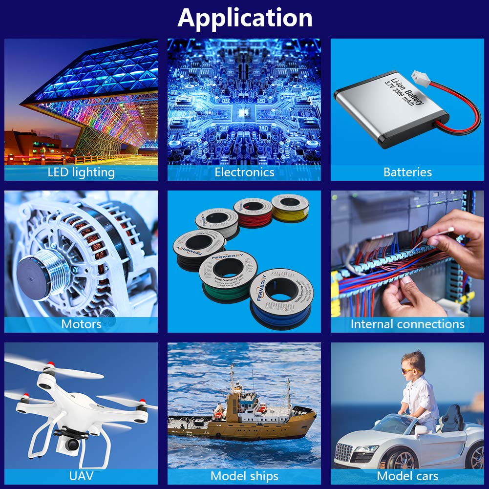 Fermerry 18 AWG Stranded Wire Spool 25ft Each 6 Colors Flexible 18 Gauge Silicone Hook up Wire Kit Electrical Tinned Copper Wire