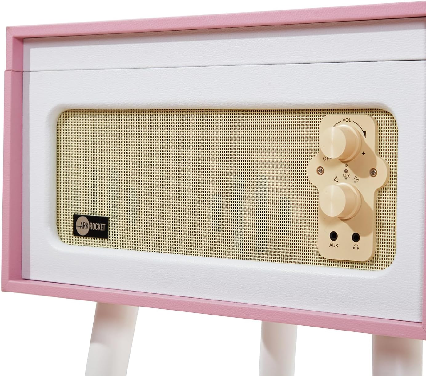 Arkrocket Discovery II 3-Speed Bluetooth Record Player Retro Console Turntable with Built-in Speakers and Removable Legs (Pink/White)