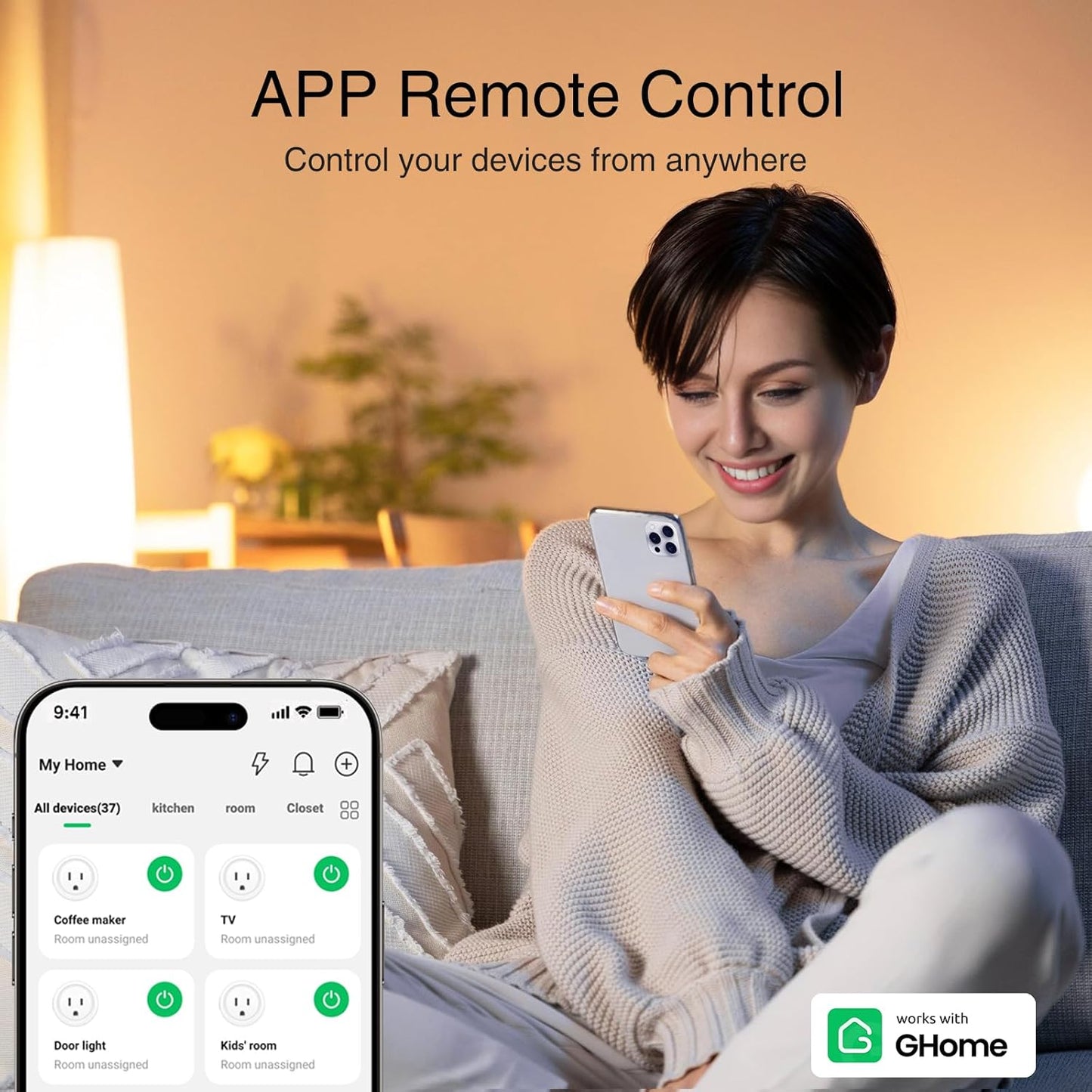 GHome Smart Plug, WiFi Smart Plugs Work with Alexa and Google Home, Smart Outlet Timer with APP Remote Control, 2.4GHz Wi-Fi Only, No Hub Required, ETL FCC Listed, White