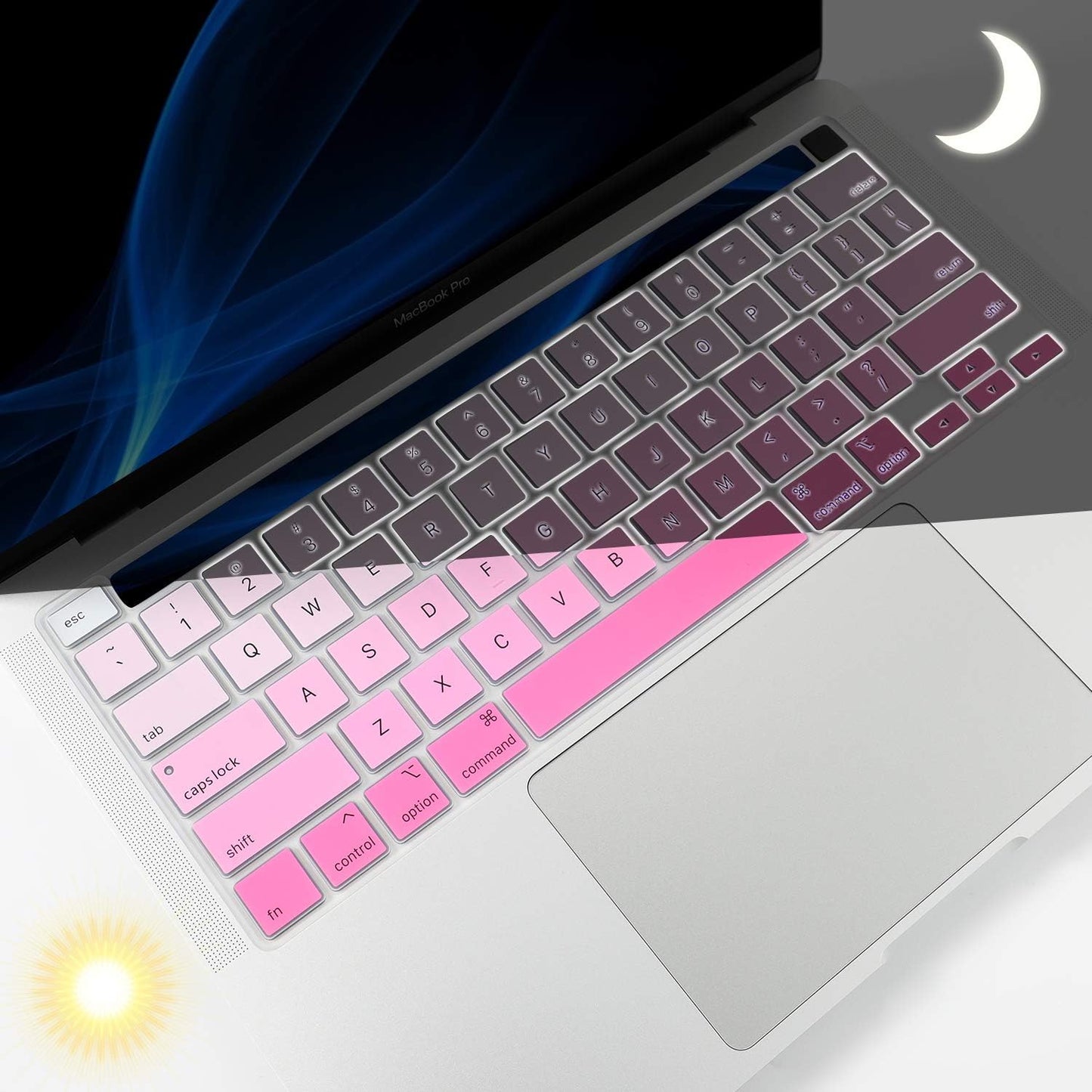 Allinside Keyboard Cover Skin for 2020 MacBook Pro 13 inch A2338 M1 A2251 A2289 and 2019 MacBook Pro 16 inch A2141 with Touch Bar & Touch ID, Ombre Pink