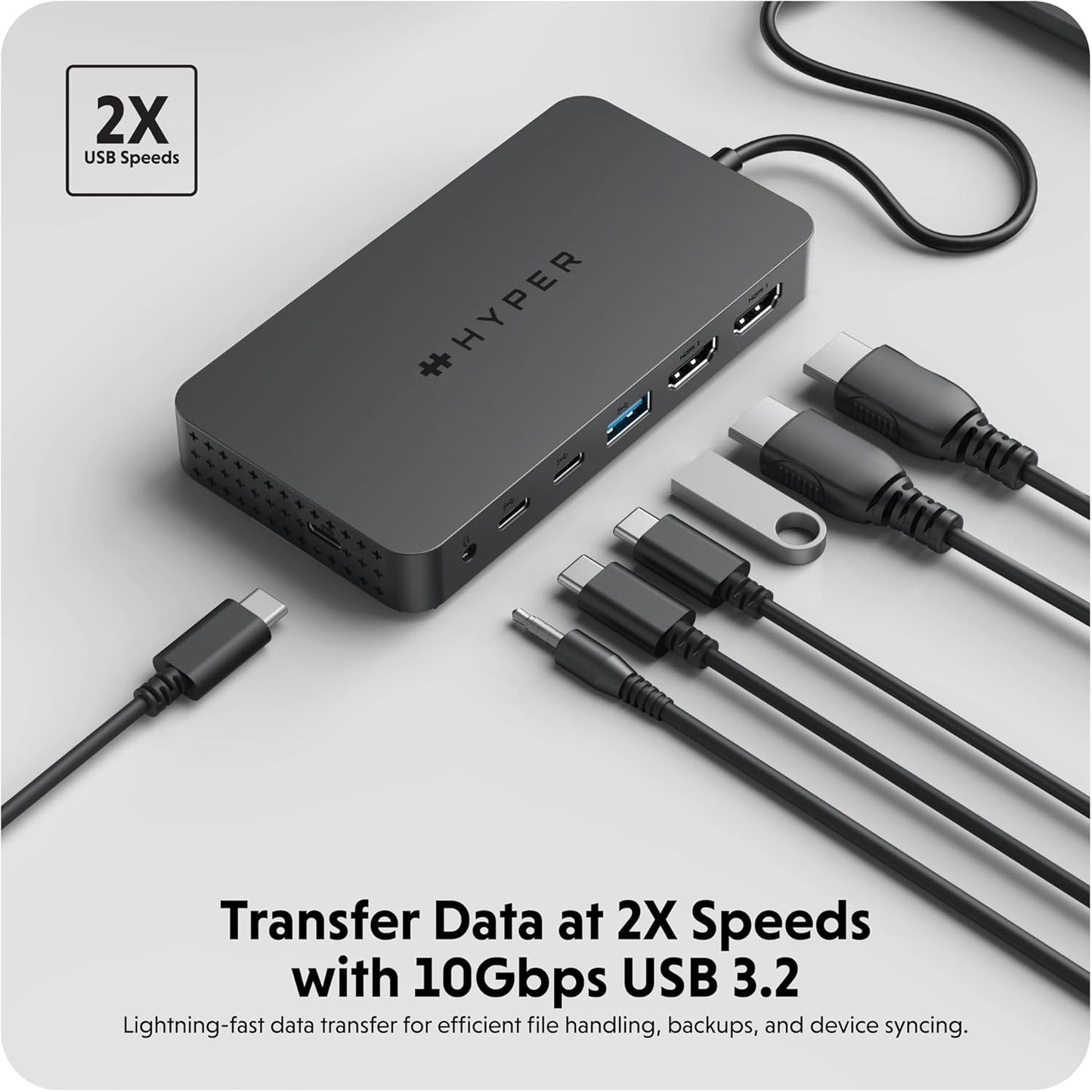 HyperDrive Next Dual 4K HDMI 7 Port USB C Docking Station for M Series MacBook, PC, Chromebook, 2x File Transfers w/ 10Gbps USB Ports, Dual 4K Docking Station Charges w/ 100W PD Power Passthrough Port