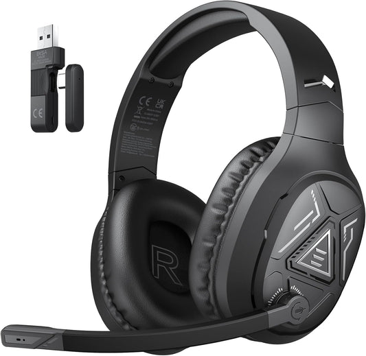 EKSA 2.4GHz Wireless Gaming Headset with Noise Canceling Microphone for PS5, PC, PS4 Bluetooth Gaming Headphones with USB & Type-C Connector, 52Hrs Battery PC Headset for Switch, Laptop, Mobile, Mac