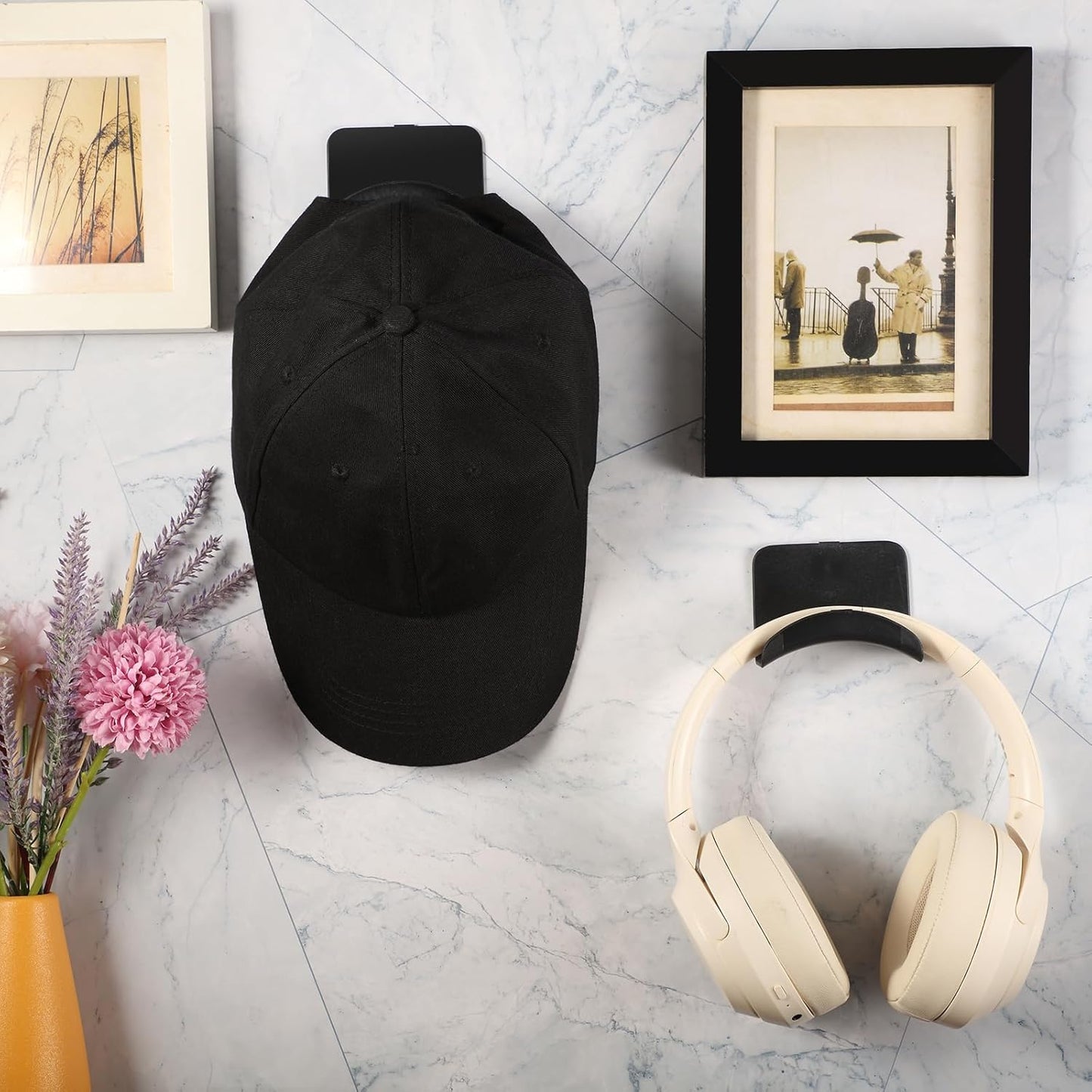 24 Pcs Headphone Wall Hangers Adhesive Gaming Headset Holder Hooks for Wall Mount Strong Universal Stand Hooks for Most Headphone Controller, Hat, Baseball Caps, Closet, Door (Black)