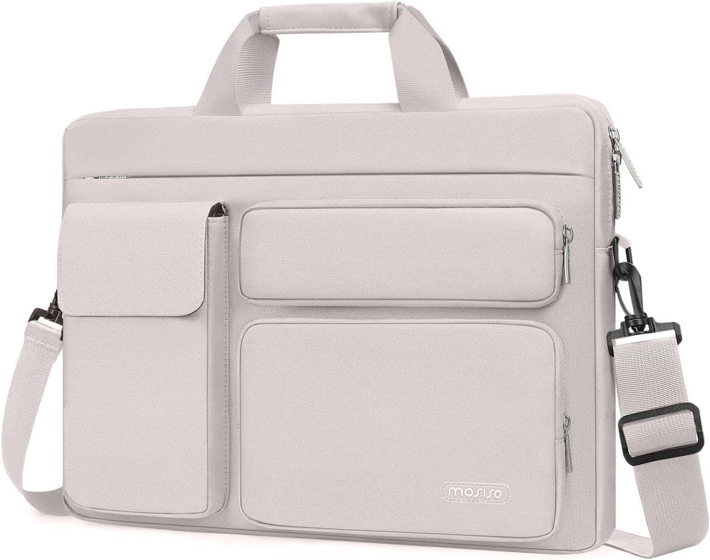 MOSISO Laptop Shoulder Bag, Computer Bag with 2 Raised&1 Flapover&1 Horizontal Pocket&Handle&Belt
