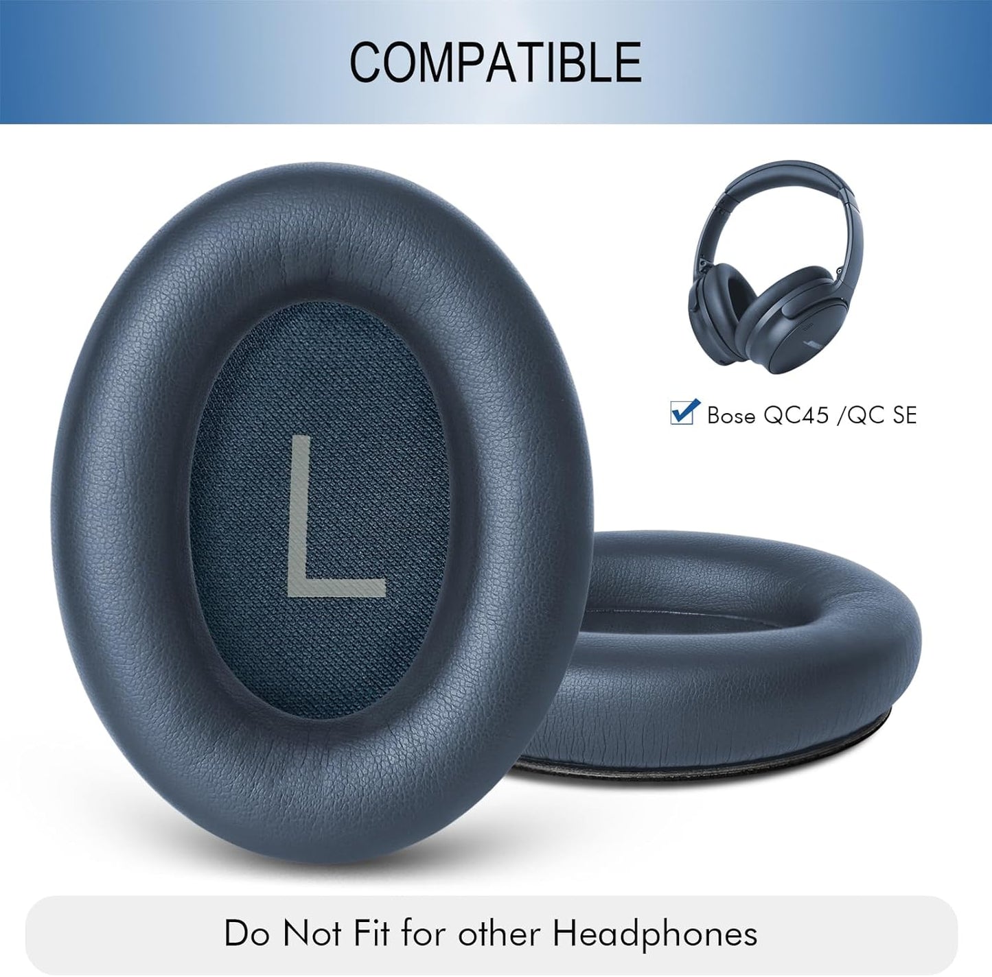 GEVO Replacement Ear Pads for Bose QC45, Ear Cushions for Bose QuietComfort 45 (QC45) & Quiet Comfort SE (QC SE) Headphones, Earpads with Softer Leather Noise Isolation Foam (Blue)