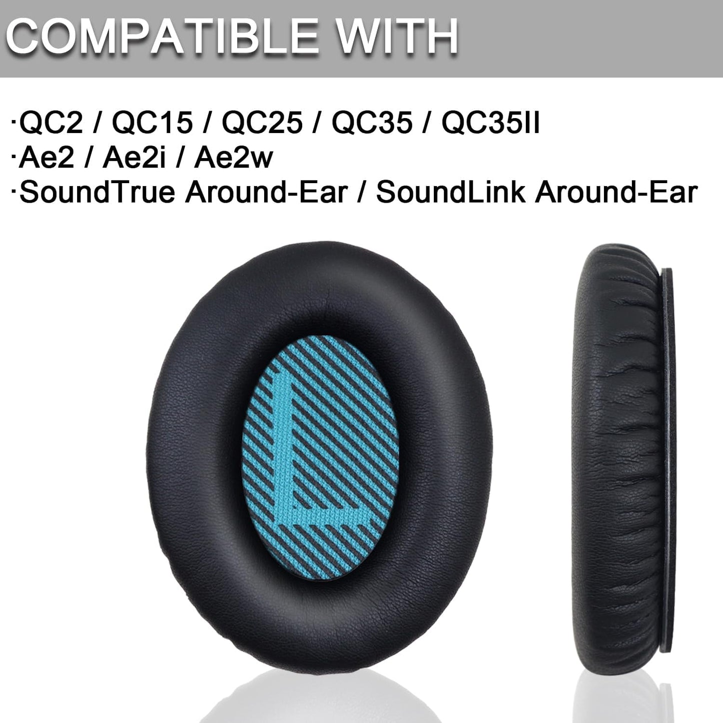 Ear Pads for Bose Quiet Comfort 35 Soft Protein Leather Replacement Earpads Ear Cushions Ear Pad for Bose QC 45/35 / 25/15 QC2 / Ae2 / Ae2i / Ae2W / Sound Link/Sound True (QC25-Black&Blue)