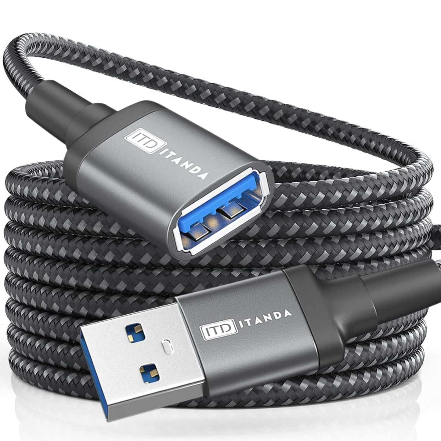 ITD ITANDA 15FT USB Extension Cable USB 3.0 Extension Cord Type A Male to Female 5Gbps Data Transfer for Keyboard, Mouse, PlayStation, Xbox, Flash Drive, Printer, Camera and More, Grey