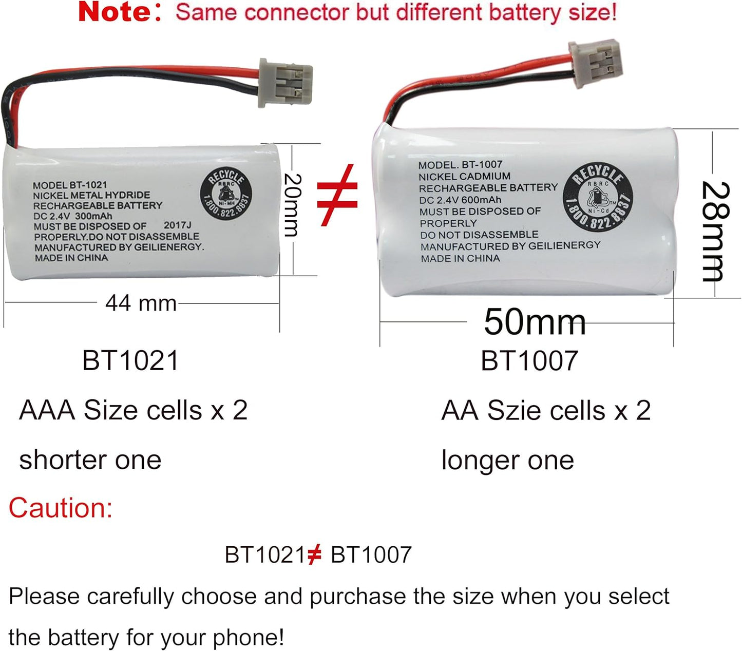 GEILIENERGY BT1007 BT1015 Phone Battery Compatible with BT-1007 BT-1015 BT-904 BBTY0460001 BBTY0510001 DCX150 DECT1500 D1484 HHR-P506 HHR-P506A Handset Cordless Telephone(8 Pack)