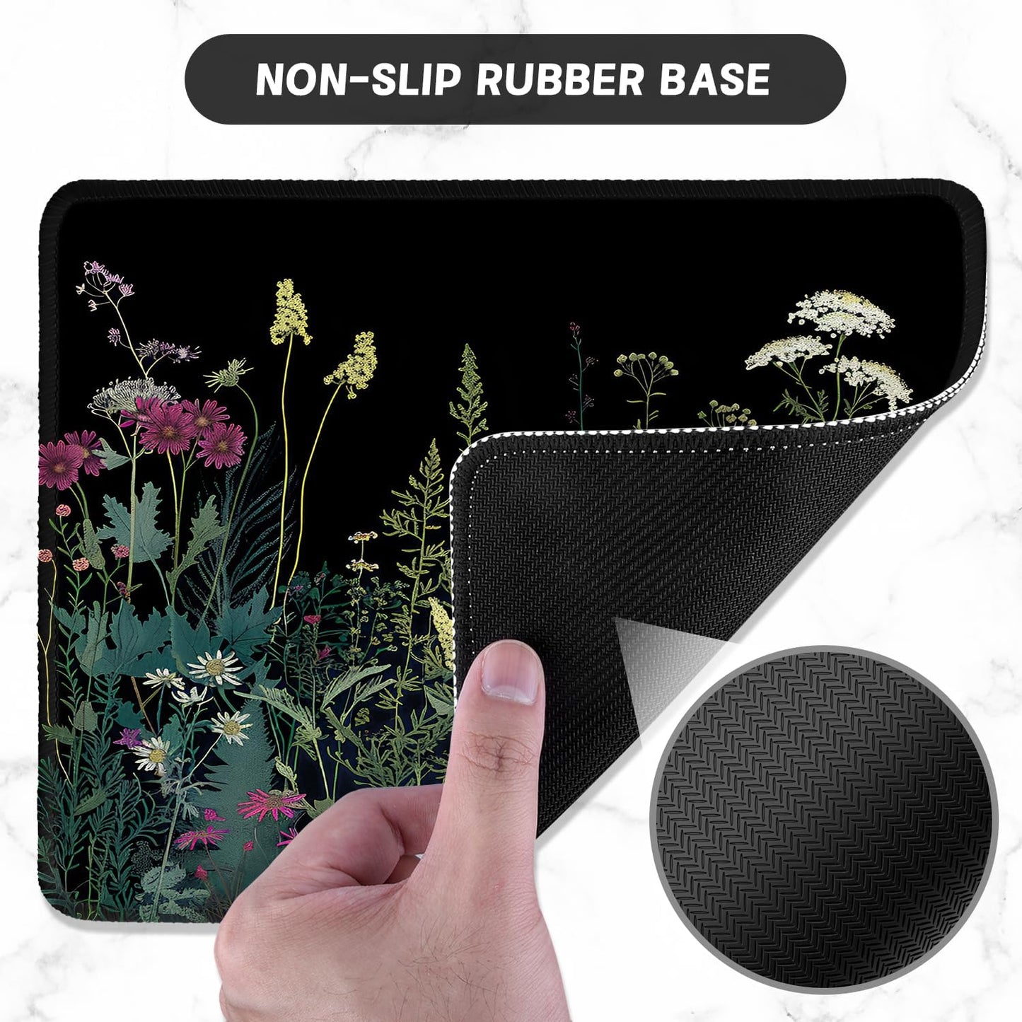 ITNRSIIET Mouse Pad with Stitched Edge Premium Textured Smooth Precise Operation Waterproof Washable Non-Slip Rubber Base Desktop Protection Mat, 10.2×8.3×0.12 inches, Pretty Flowers
