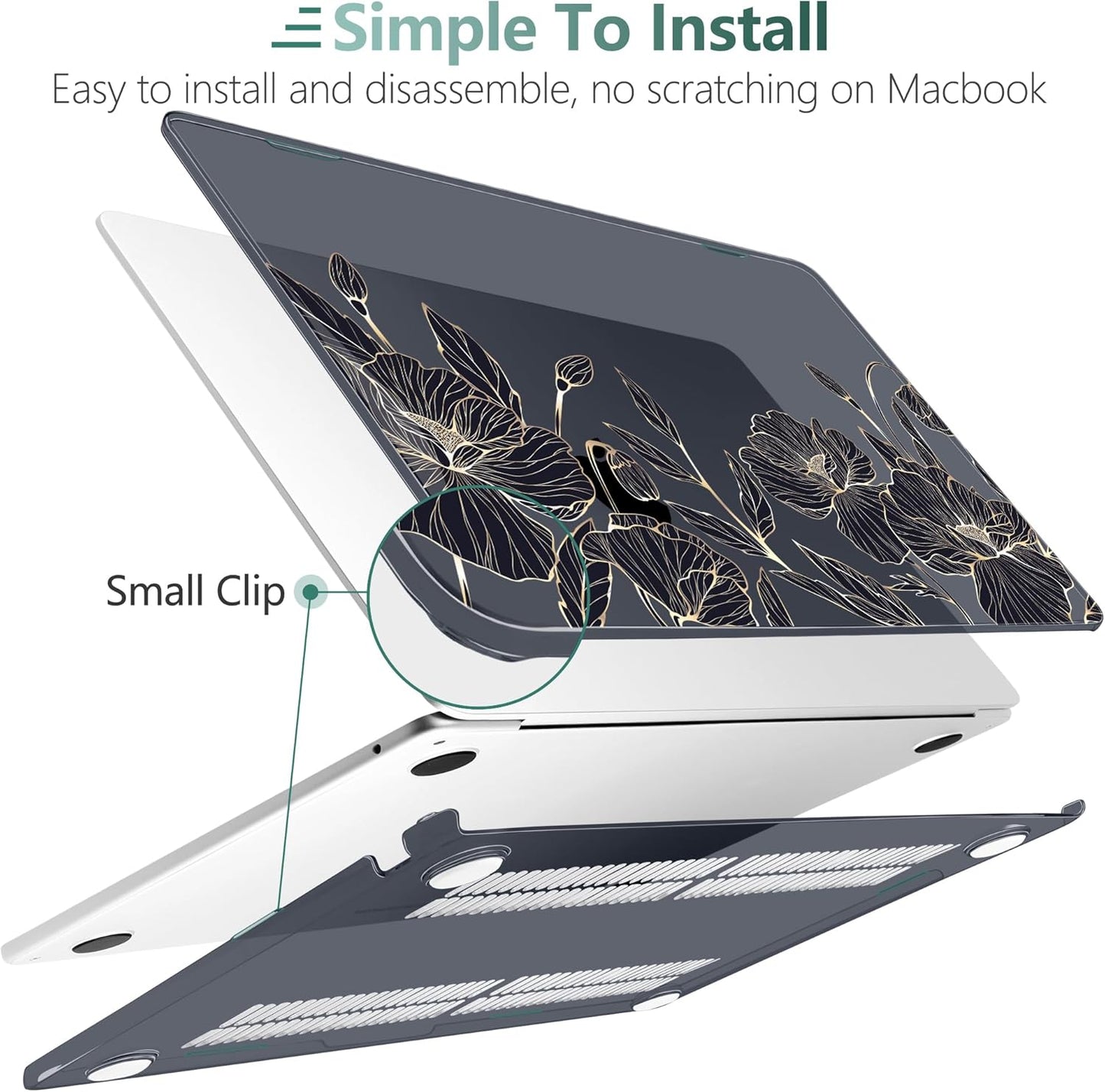 TWOLSKOO Compatible with M4 MacBook Air 13.6 inch Case 2025-2022 Release M4 A3240 M3 A3113 M2 A2681, Plastic Hard Shell & Keyboard Cover & Type C Adapter & Screen Protector, Abstract Floral