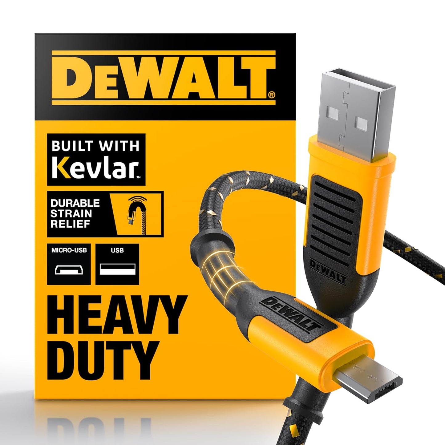DEWALT Heavy Duty USB to Micro-USB Cable, Jobsite Micro USB Connector Cable, High Speed Charging Cord for Compatible Android Phones, Cameras, Legacy Devices, 6 ft (Black)