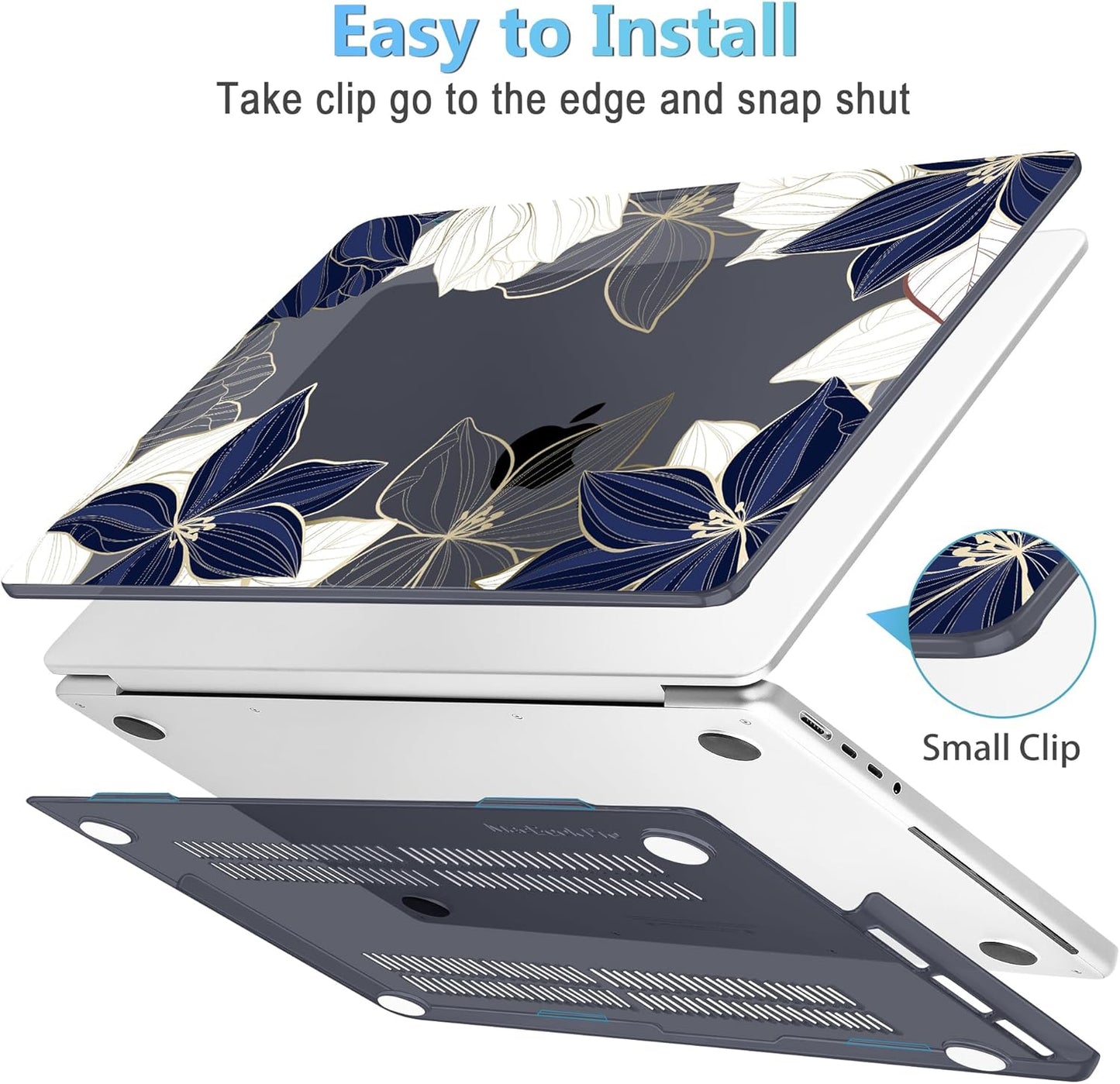 Mektron Case for MacBook Pro 16" M4 A3403 A3186 M3 A2991 M2 A2780 M1 A2485 (2021/2023/2024) Pro/Max with Touch ID, Hard Shell Plastic Laptop Cover Keyboard Cover Screen Protector, Gold line Lily