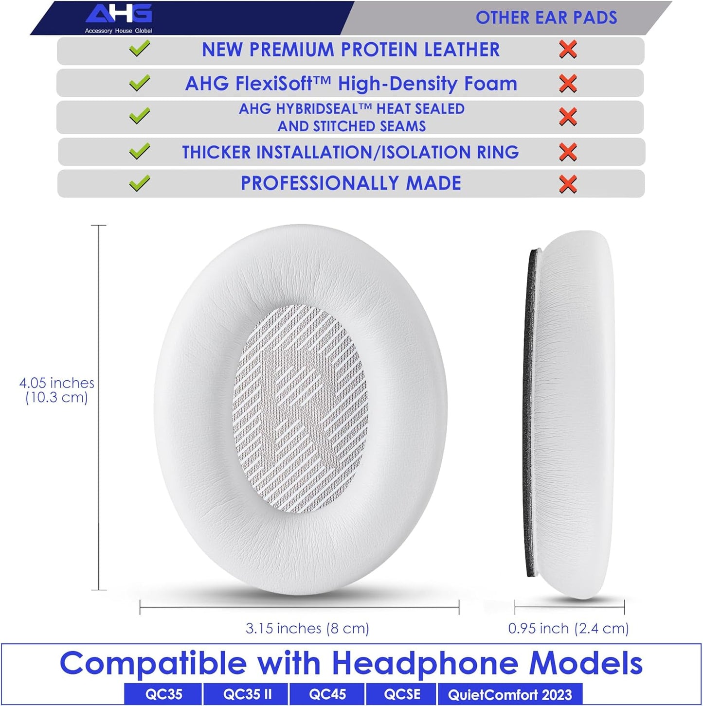 AHG QC35 earpads / QC35 ii Headband pad Cushion kit. Compatible w/Bose QuietComfort 35 ii / QC35 Headphones (White). Premium Headband Design | Seamless DIY Assembly | Superior Comfort and Durability