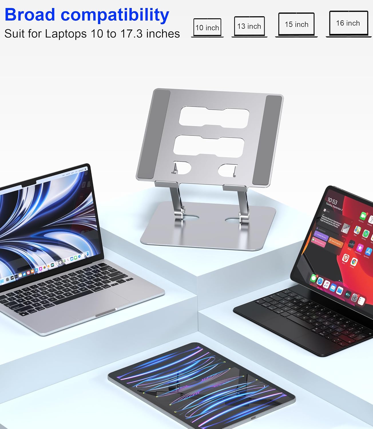 Adjustable Laptop Stand,Ergonomic Foldable Notebook Computer Holder.Compatible with MacBook iPad Dell HP Lenovo ThinkPad Acer ASUS Samsung and More 10-17" Laptops Tablets,Silver