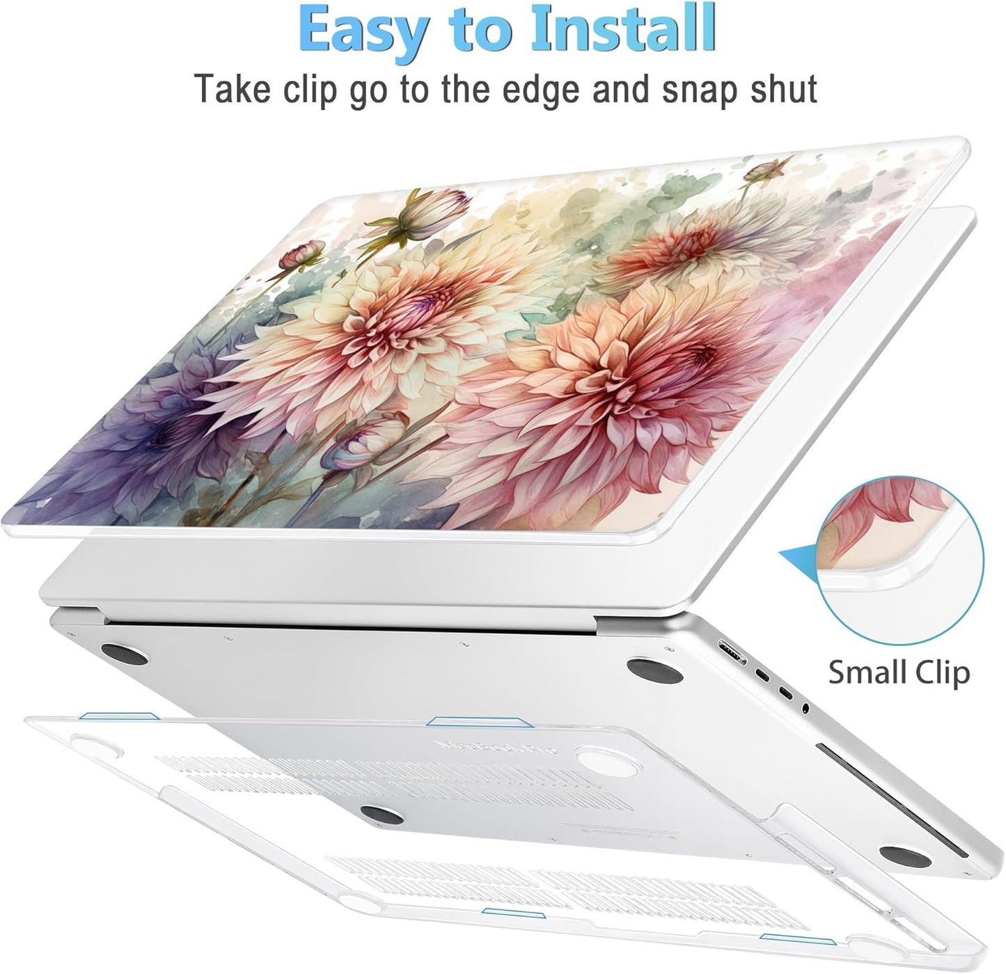 Mektron Case for MacBook Pro 16" M4 A3403 A3186 M3 A2991 M2 A2780 M1 A2485 (2021/2023/2024) Pro/Max with Touch ID, Hard Shell Plastic Laptop Cover Keyboard Cover Screen Protector, Watercolor Dahlias
