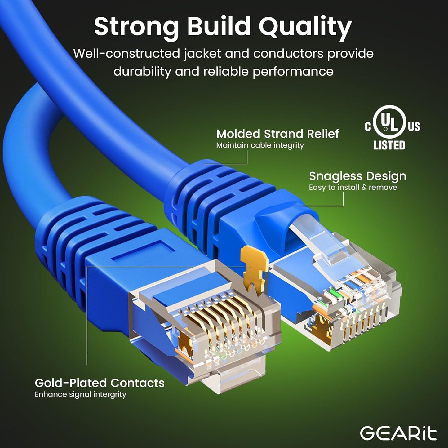 GEARit Cat 6 Ethernet Cable Pack - 100-Pack 3 ft Cat6 Ethernet Patch Cables | RJ45 Network Patch Cable, 10 Gbps Snagless Gold-Plated Connectors - Ethernet Cable Cat 6 for PC, TV, Router - Blue
