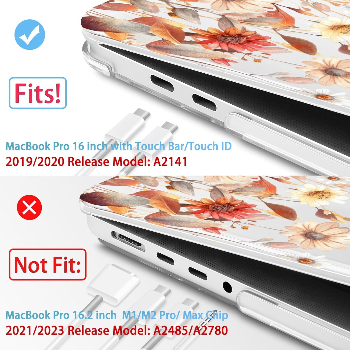 Mektron Case for MacBook Pro 16 Inch A2141 Cover 2019 Release 16" with Liquid Retina Display/Touch ID, Plastic Hard Shell with Keyboard Skin & Screen Protector & Dust Plug, Autumn Floral