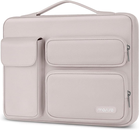 MOSISO 360 Protective Laptop Case 15 inch, Laptop Sleeve Compatible with MacBook Air 15 M4 A3241 M3 A3114 M2 A2941 2025-2023, Dell XPS 15, Side Open Bag with 2 Raised&1 Flapover Pockets, Stone Gray