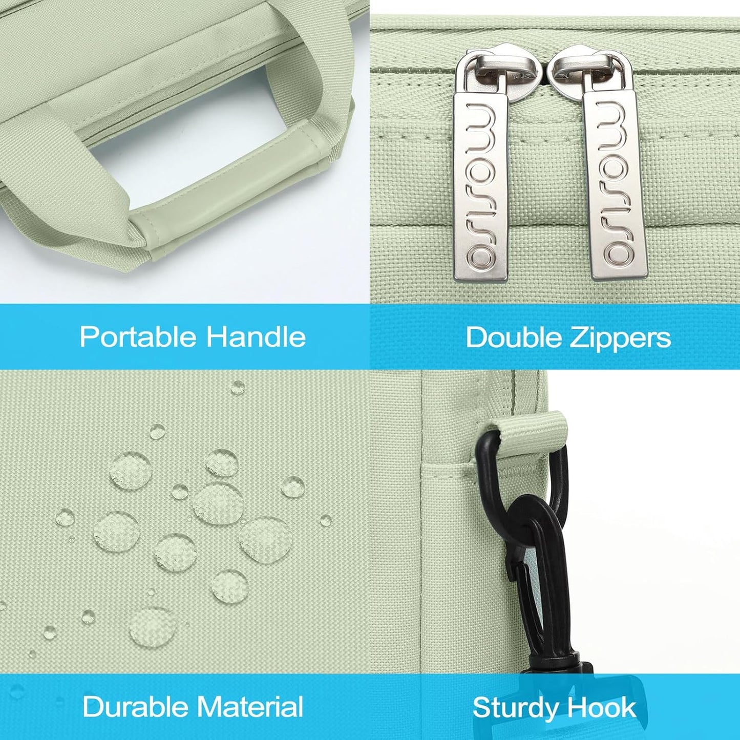 MOSISO Laptop Shoulder Bag, Computer Bag with 2 Raised&1 Flapover&1 Horizontal Pocket&Handle&Belt