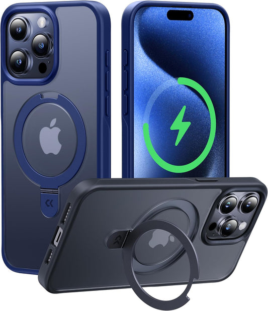 CASEKOO Designed for iPhone 15 Pro Max Case with Magnetic Invisible Stand [Military Drop Protection] [Compatible with MagSafe] Shockproof Slim Translucent Matte Promax Case 6.7 Inch, Blue