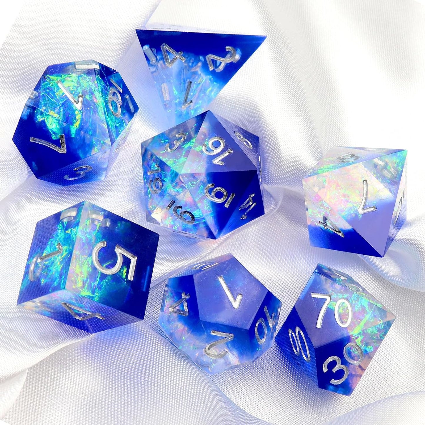 Haxtec DND Dice Set Sharp Edge Resin Dice with Dice Case Blue D&D Polyhedral Dice for TTRPGs Compatible with Dungeons and Dragons Galaxy Series