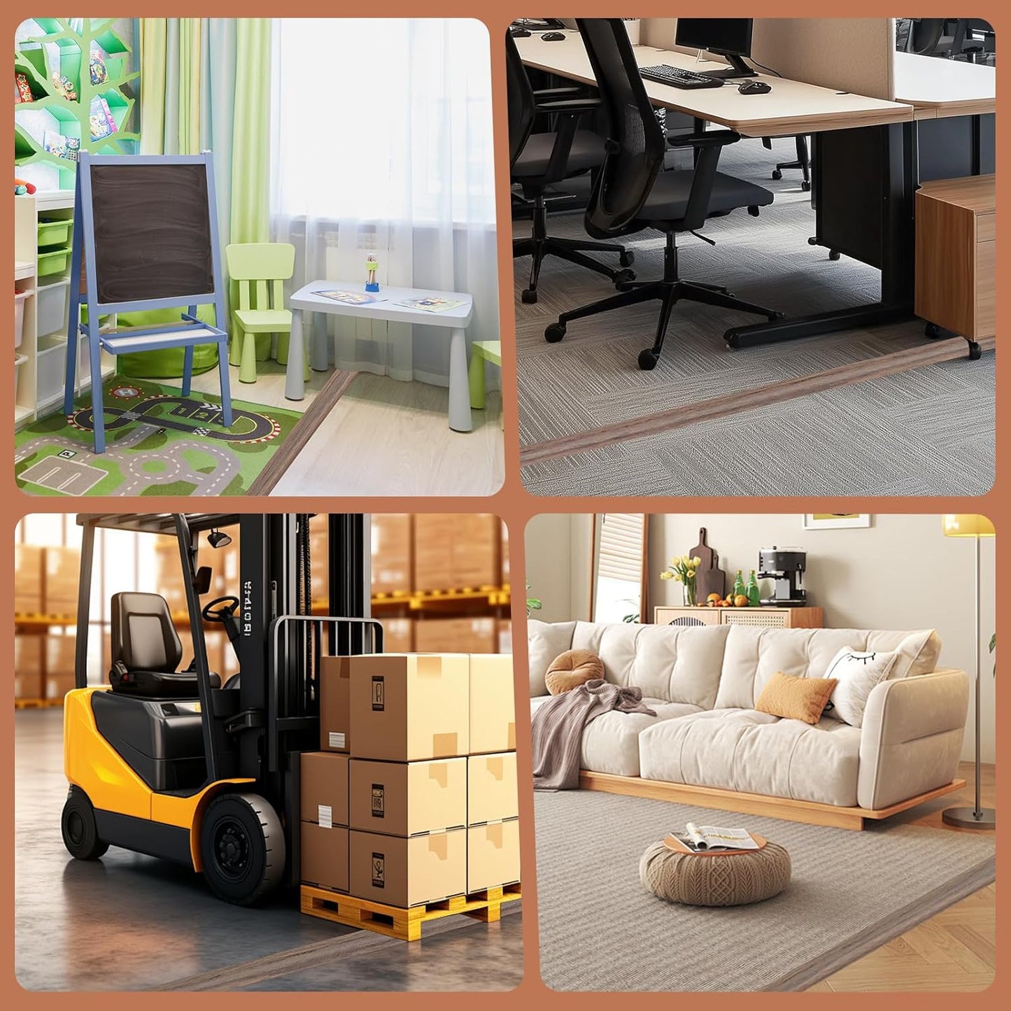 Floor Cord Cover for Wires on Floor Self Adhesive Cord Hider Floor Cable Management Wire Covers for Cords Protector Prevent Cable Trips Cord Cavity W 0.59" x H 0.31", Misty Brown Wood, 10Ft