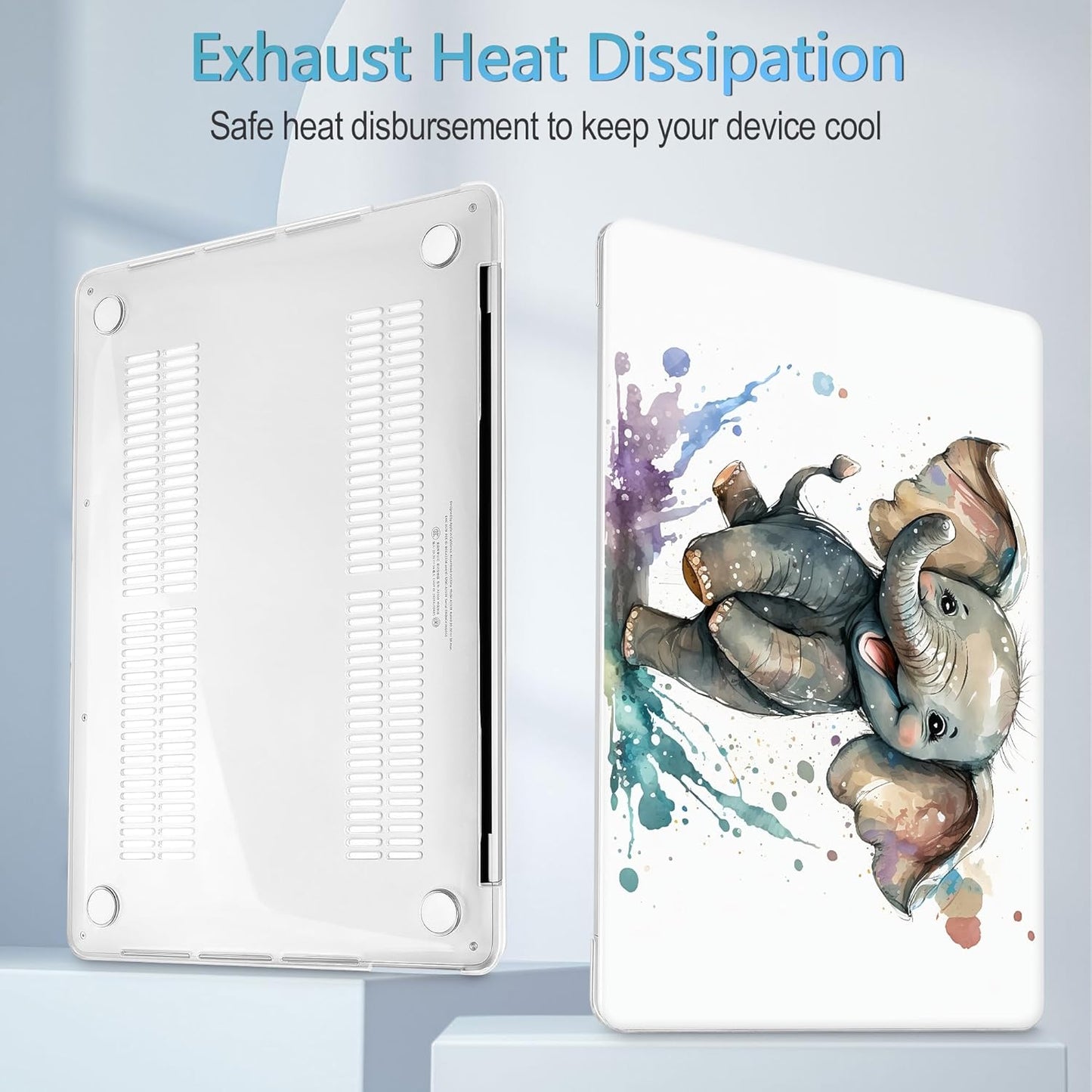 Mektron for MacBook Air 13 Case A1466/A1369 (2010-2017 Release), Snap-on Plastic Hard Shell Cover for MacBook Air 13.3 inch with Keyboard Cover, Cute Elephant