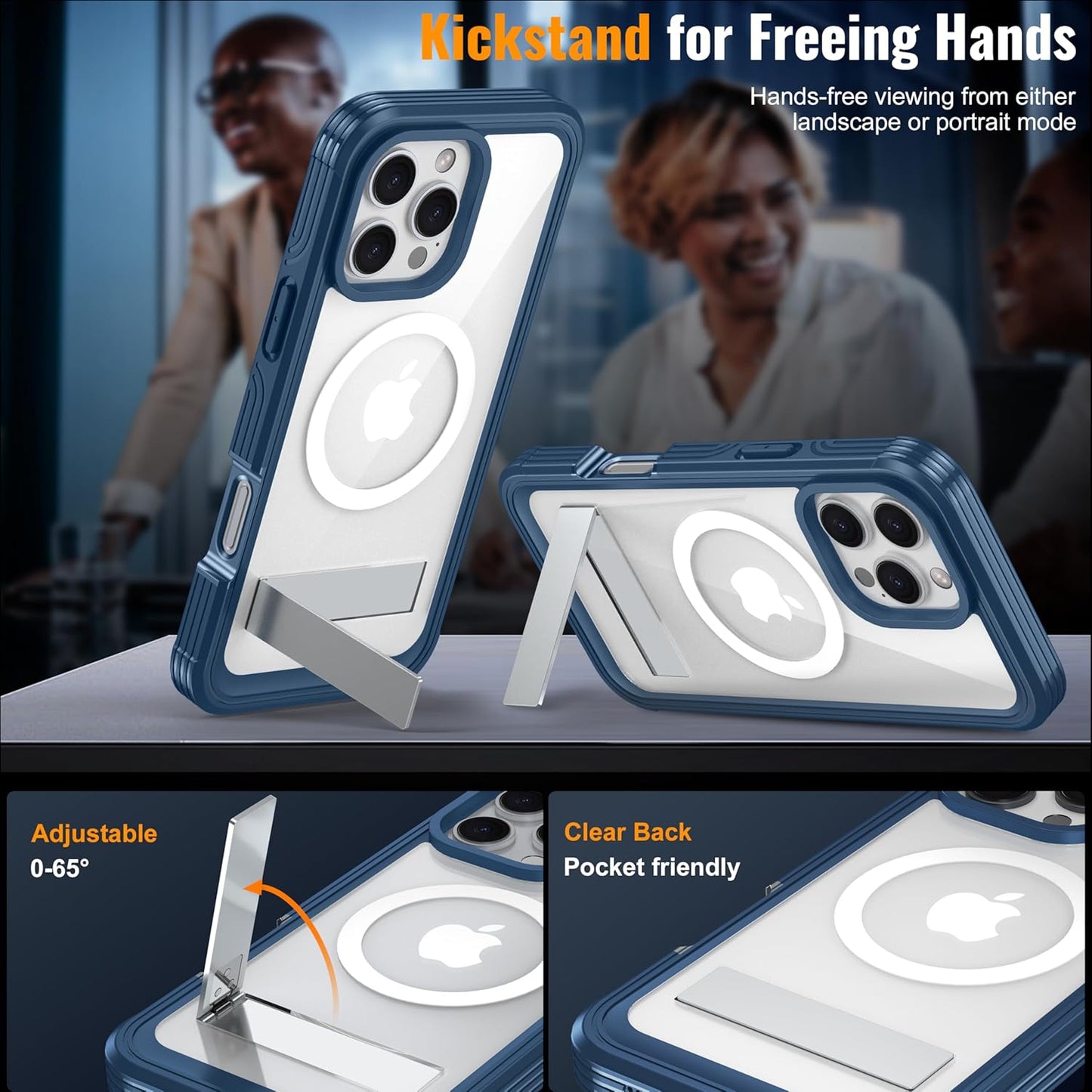 360° Protection Magnetic for iPhone 16 Pro Case Built-in 9H Privacy Screen Protector & Metal Stand[Fit for Magsafe][Anti-Spy][Lens Protector] Heavy Duty Shockproof Phone Case for iPhone 16 Pro