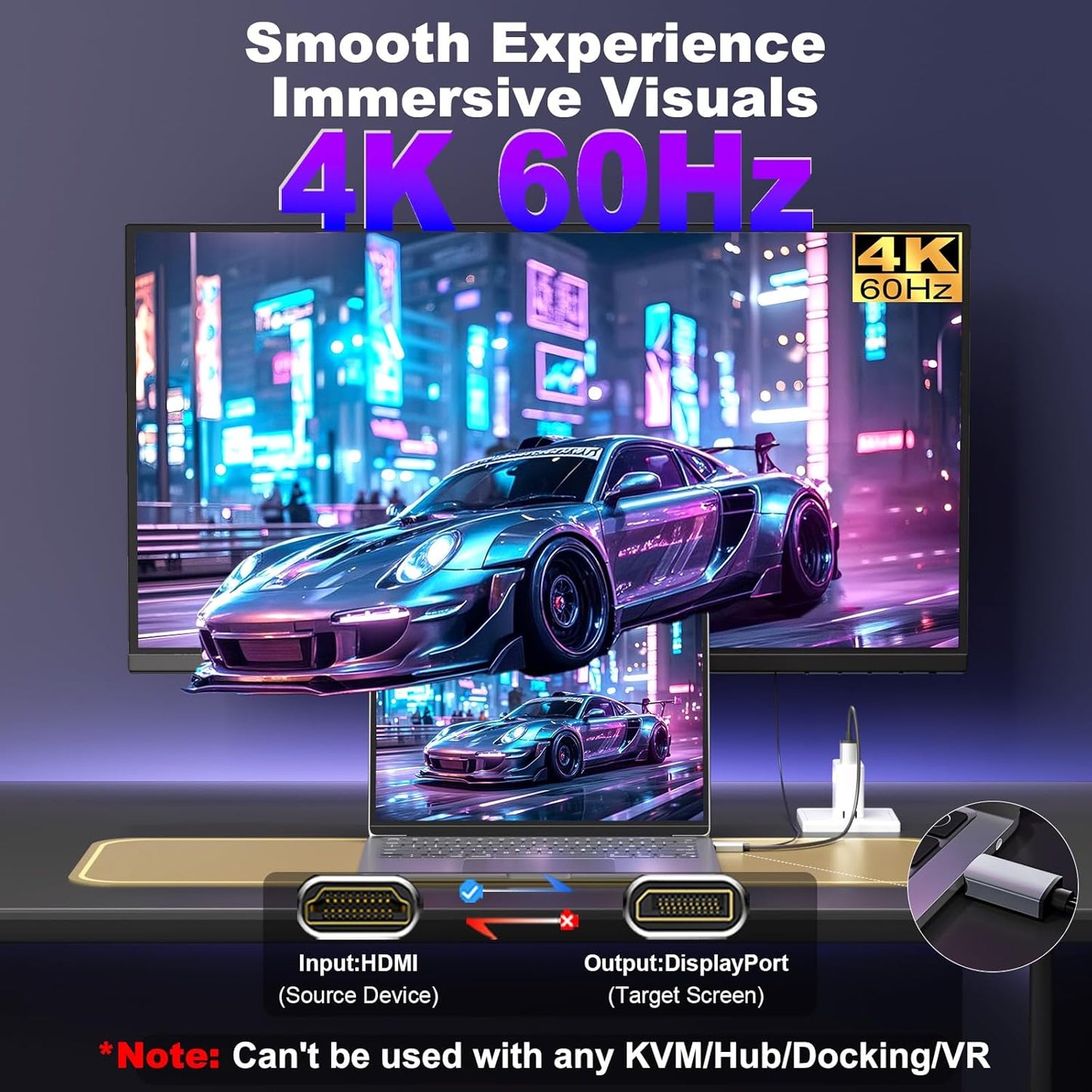 Active HDMI to DisplayPort Cable 3FT, 4K 60Hz 1080p 120Hz, Unidirectional HDMI Source to DP Monitor Display Port Cable Compatible for PC, Laptop, Computer, NVIDIA, AMD, PS5/4, Xbox