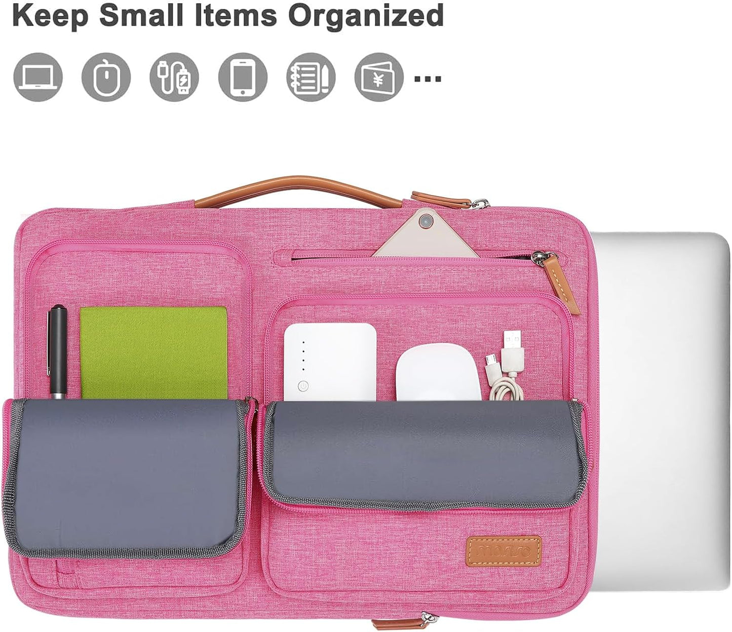 MOSISO 360 Protective Laptop Case 13.3 inch, 13-13.3 inch Laptop Sleeve Compatible with MacBook Air/Pro 13 / Pro 14,HP Dell Acer ASUS,Side Open Carrying Case with 4 Zipper Pockets&Handle, Rose Red