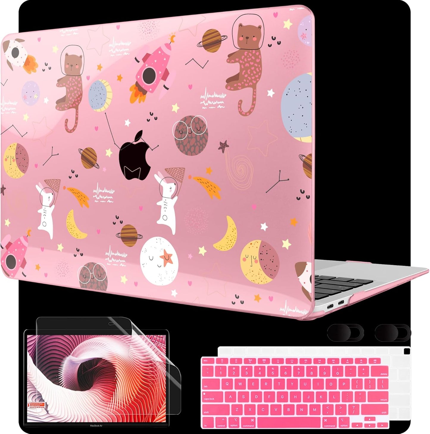 MEEgoodo for MacBook Air 13 inch Case 2021 2020 2019 2018 Released A2337 M1 A2179 A1932 with Touch ID, Plastic Hard Shell & Keyboard Cover Compatible with MacBook Air Case 13.3,Space & Animals