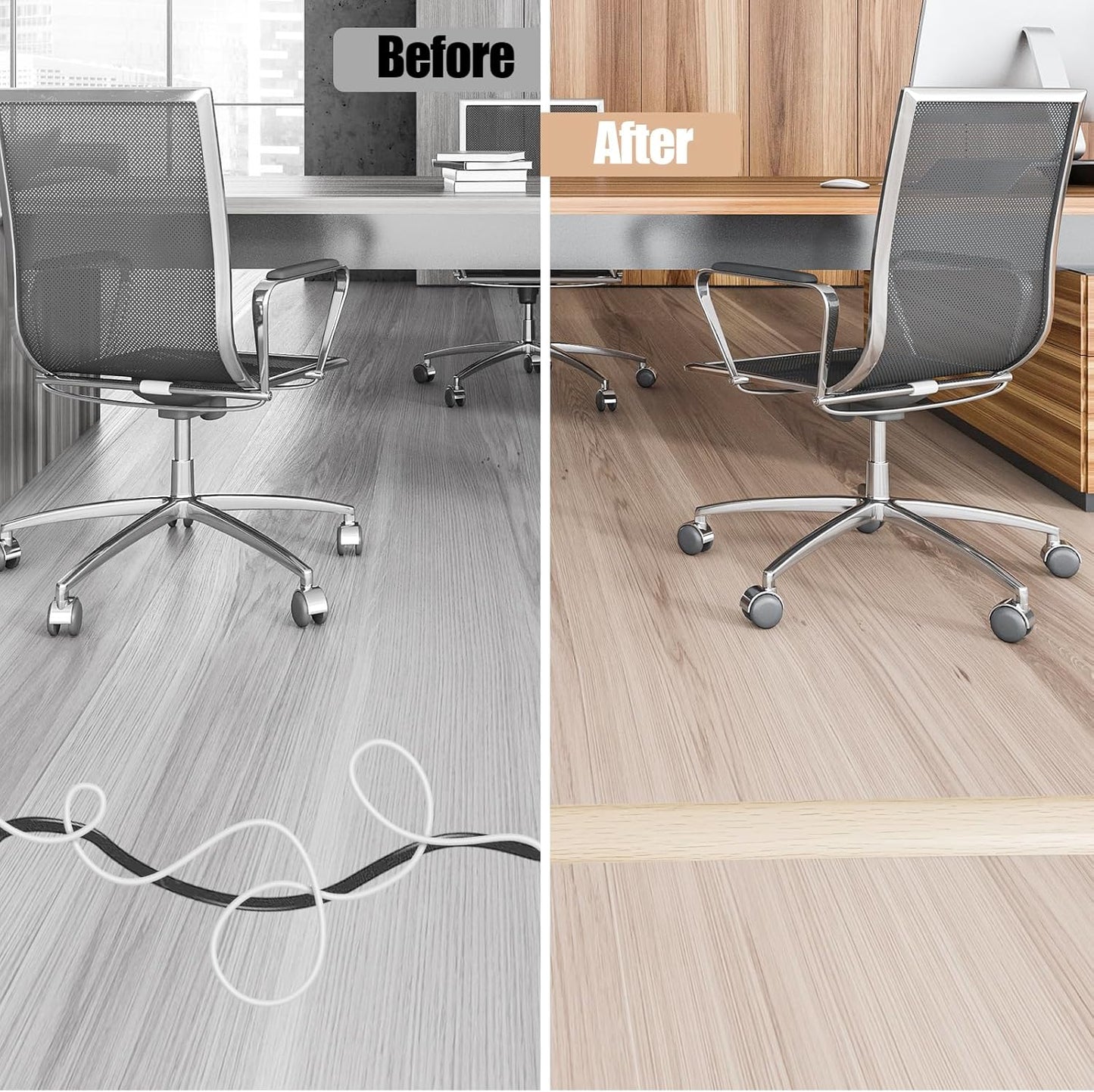 Floor Cord Cover Cavity 0.8"x0.37" Self Adhesive Cord Hider, 3.3FT Low Profile Cable Management, Extension Strip Protector for Wires, Prevent Cable Trips for Offices, Gyms, Exhibitions (Yellow Wood)