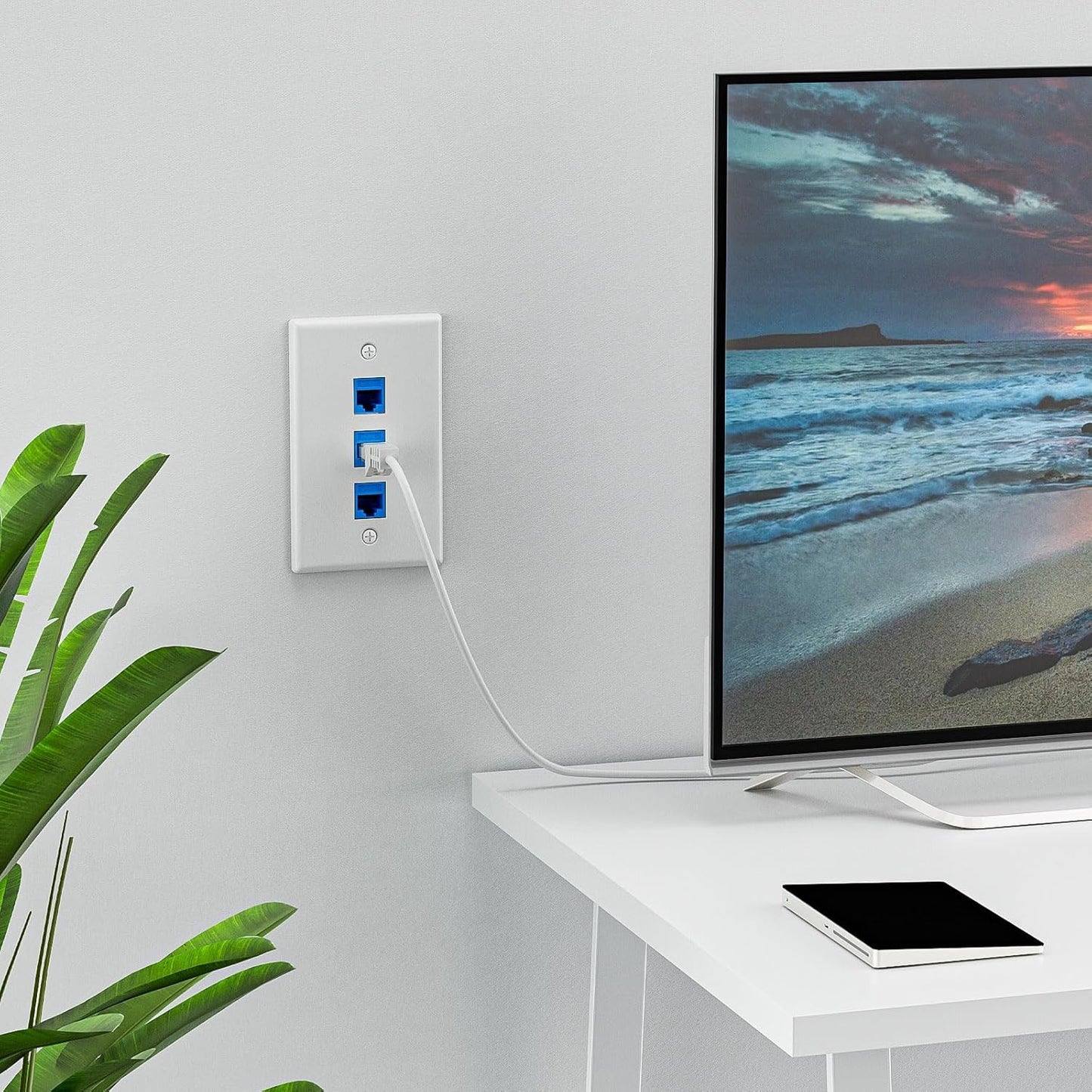 FGB 3-Port Keystone Wall Plate 20-Pack, Low-Profile Single Gang Wall Plates for RJ45, HDMI, and Coax Keystone Inserts, White