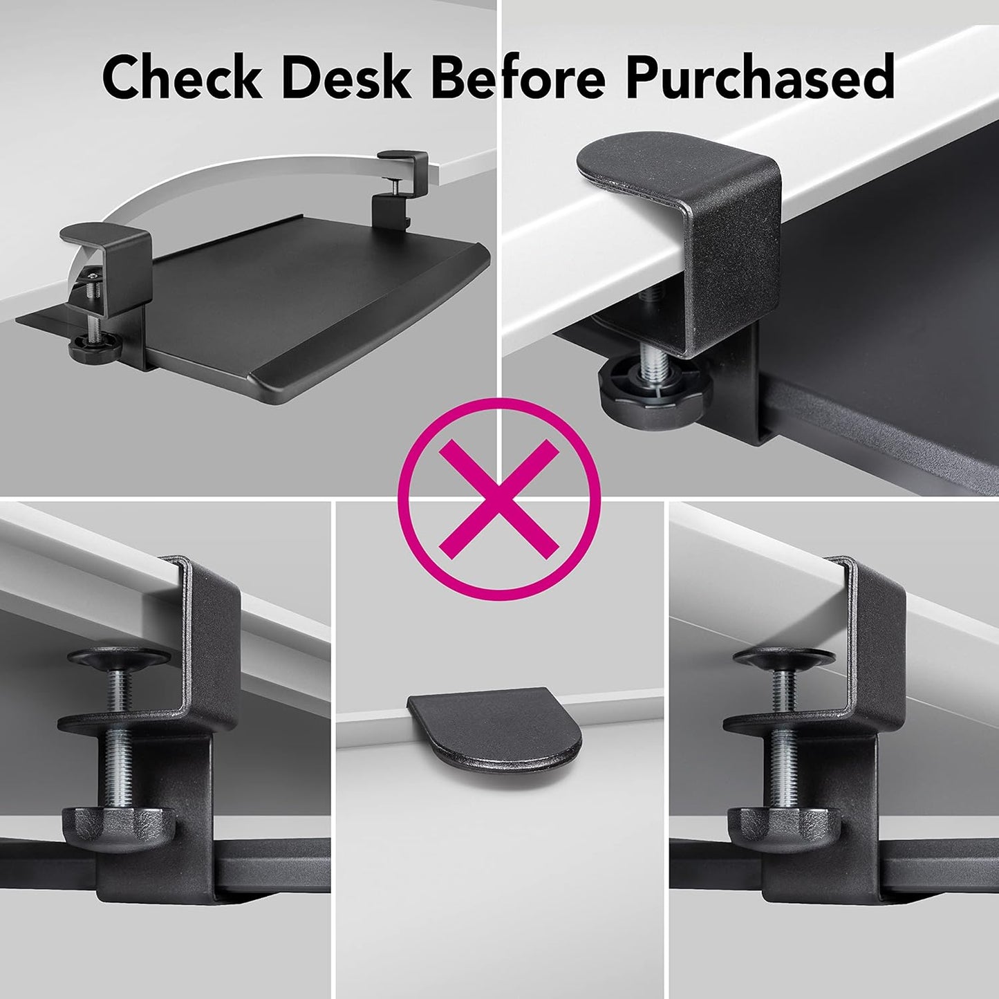 EHO Clamp-On Retractable Adjustable Keyboard Tray, Under Desk Ergonomic Keyboard Tray - Easy Tool-Free Install - Small Surface 20" (24.8" Including Clamps) x 11.5"