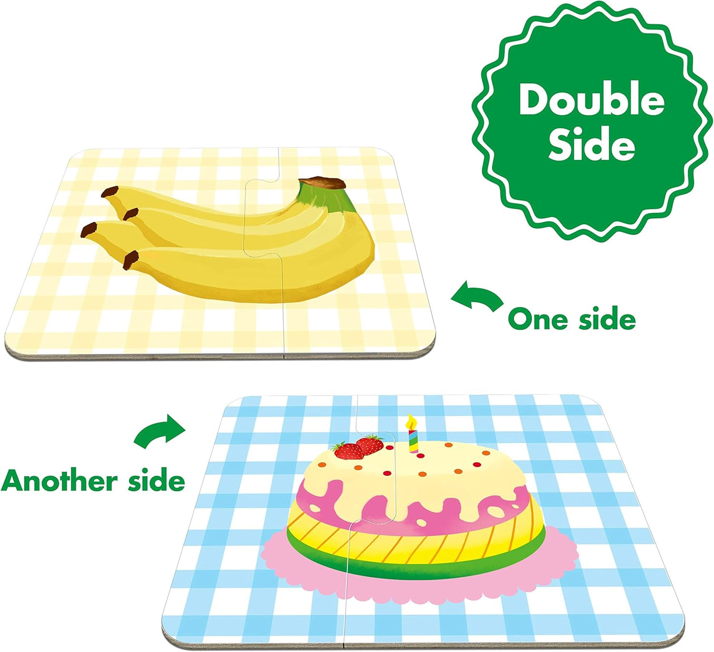 48 Food Matching Puzzles with Error-Correction Mechanism Pre-Primer in 2 Pieces, Perfect for Preschool Learning (24 Blocks Double Sided)