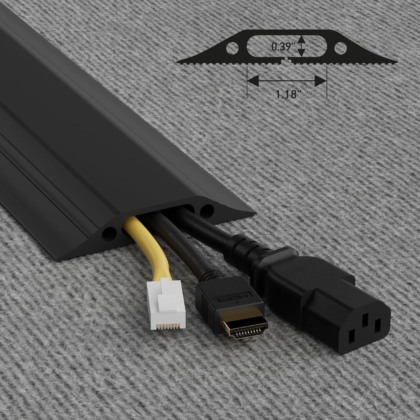 D-Line 6ft Floor Cord Cover, Made in USA Linkable Cable Protector, Hide Extension Cords, Protect Cords, Prevent Cable Trips, Cord Hider, Heavy Duty - Cord Cavity = 1.18" (W) x 0.39" (H) - Black