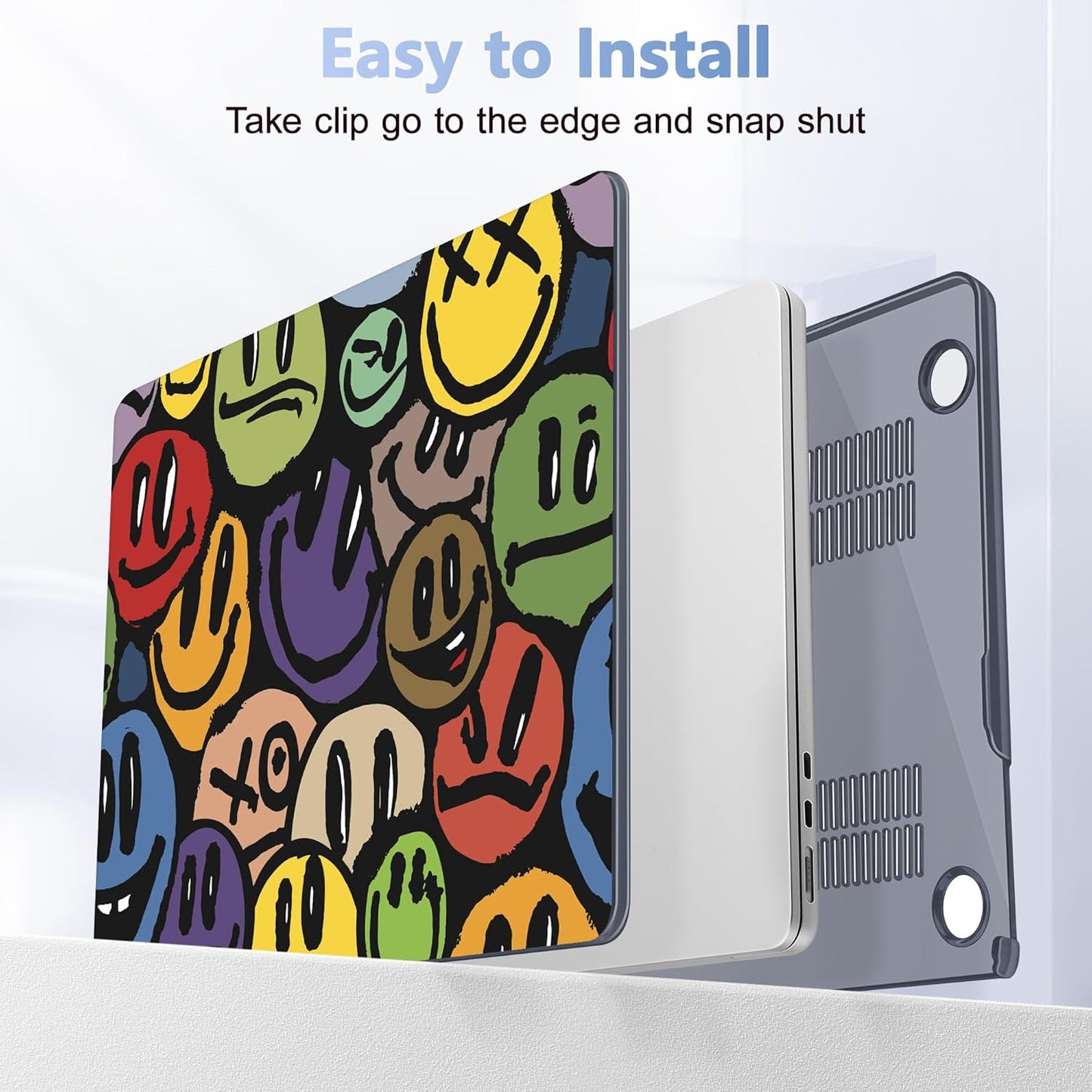 Case for MacBook Air 15 Inch 2025 2024 2023 Release M4 A3241 M3 A3114 M2 A2941, Hard Shell with Screen Protector & Keyboard Cover, Compatible with Touch ID, Happy Emoji