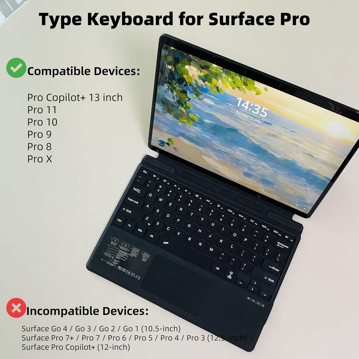 Keyboard for Microsoft Surface Pro Copilot+ (11th Edition) / Pro 11 / Pro 10 / Pro 9 / Pro 8 / Pro X, 13 inch, Detachable Type Cover with Touchpad, 7-Color Backlit & Pen Holder (Black)