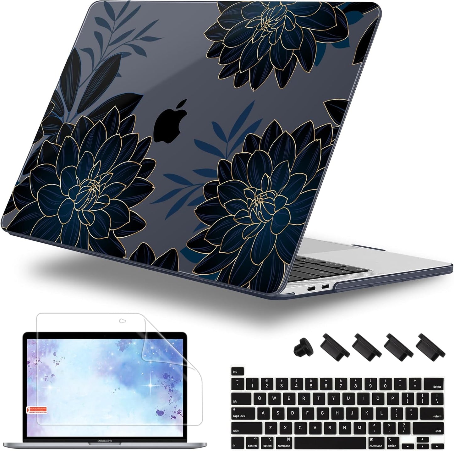 for MacBook Pro 16 inch Case 2019 2020 Release Model A2141, Plastic Hard Shell Cover with Keyboard Cover & Screen Protector for MacBook Pro 16 inch with Touch Bar & Touch ID, Flower Dahlia