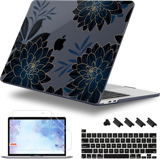 Case for MacBook Pro 13 inch with/Without Touch Bar (2016-2022, M2 A2338 M1 A2289 A2251 A2159 A1989 A1706 A1708), Hard Shell + Keyboard Cover + Dust Plug, Flower Dahlia
