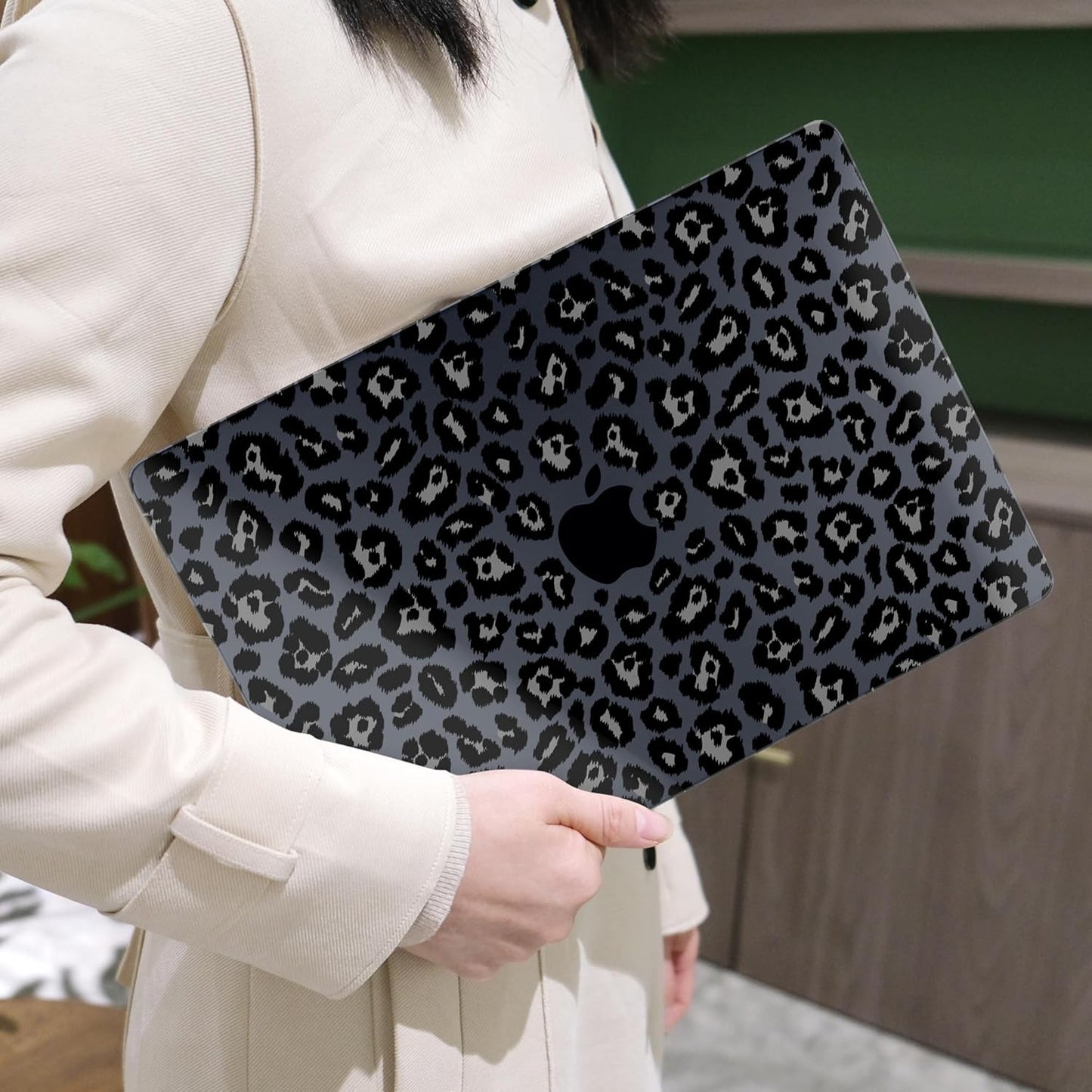 MEEgoodo for MacBook Air 13.3 inch Case 2021 2020 2019 2018 A2337 M1 A2179 A1932, Laptop Shell for MacBook Air M1 with Keyboard Webcam Cover & Trackpad Film & Type C Adapter,Snow Leopard Texture