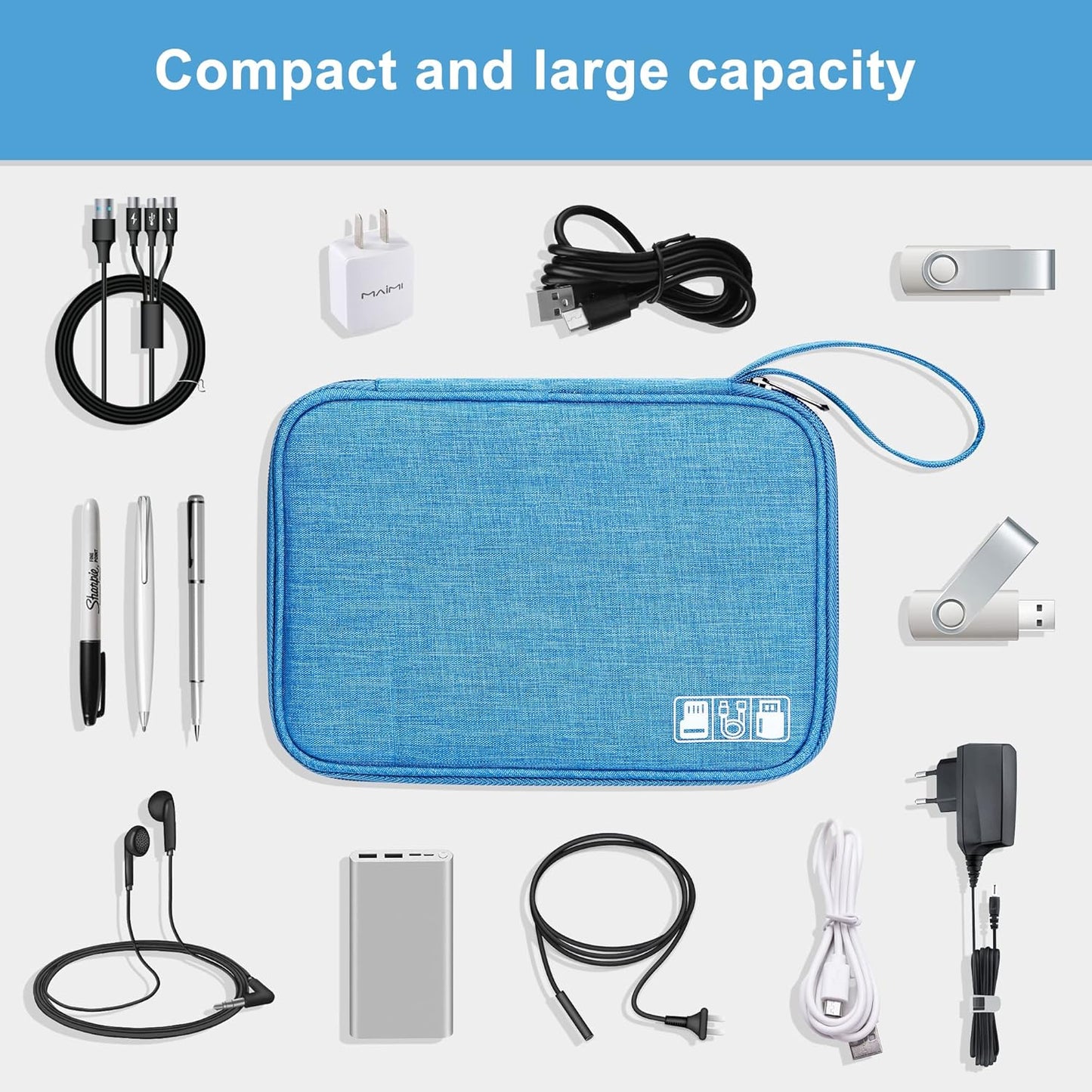 CILLA Travel Cord Organizer Case, Portable Waterproof Storage Bag for Charger, Cord, USB, Power Bank, Earphone, SD Card, Travel Essentials