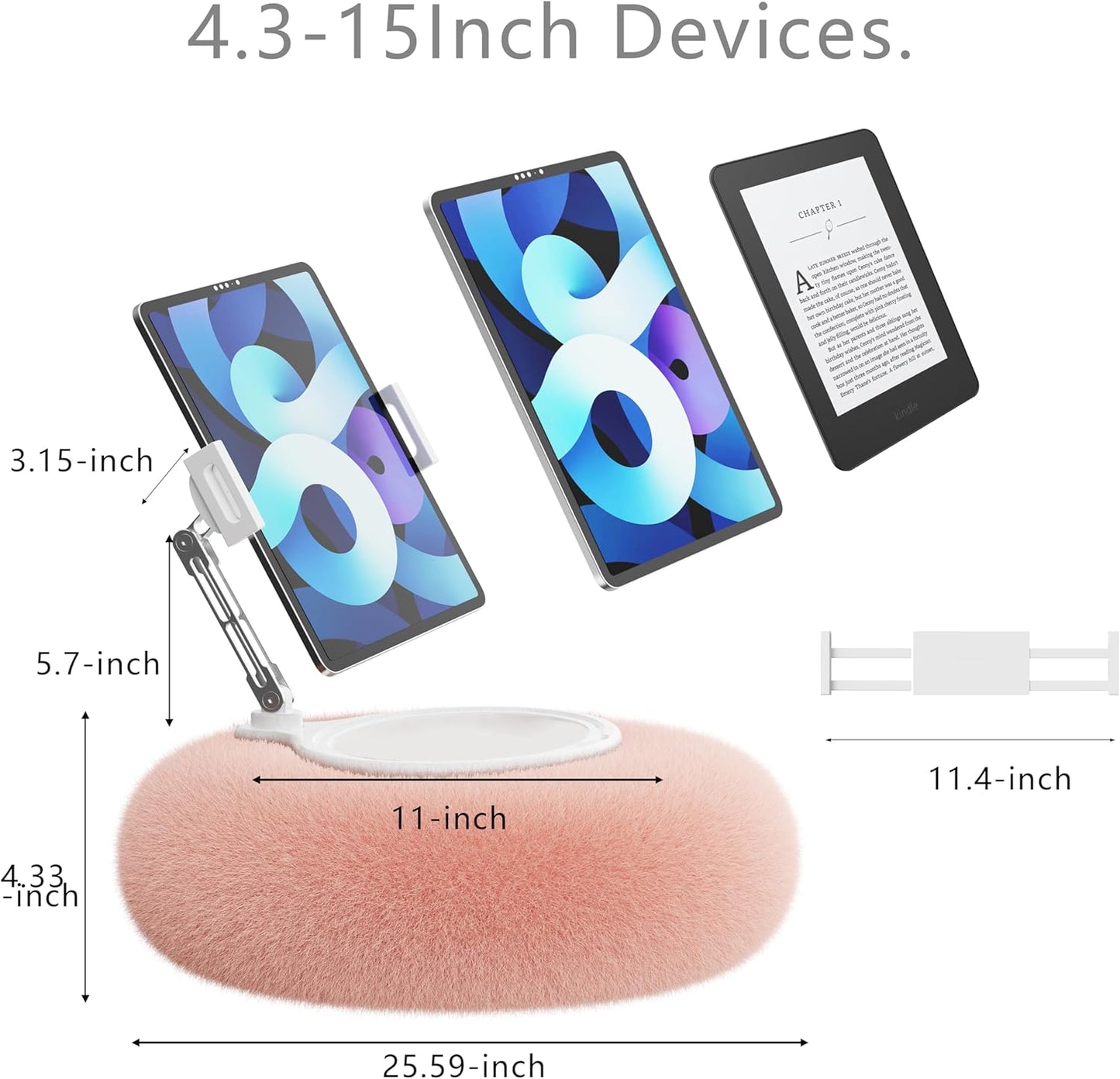 KABCON Pillow Tablet Stand for Kindle,360°Adjustable Aluminum Pole Phone Holder with Soft Plush Fabric for 4.7"-13" Phones/Tablets,iPad Pro Mini Air 12.9,iPhone Pro Max,Samsung Galaxy,LG,Kindle-Pink