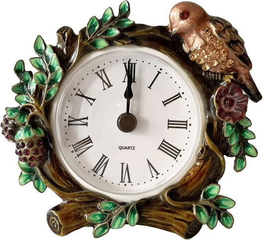Decorative Mini Table Clock, Vintage Metal Silent Analog Quartz Battery Operated Table Top Clock for Living Room Decor Shelf