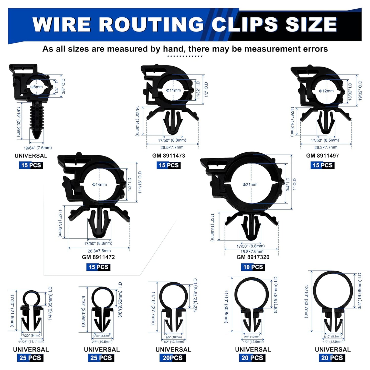 200 PCS Car Wire Loom Routing Clips Assortment Kit 14 Sizes Wiring Harness Routing Clips Push Mount Cable Zip Tie Replacement Parts for Universal Honda GM Mazda