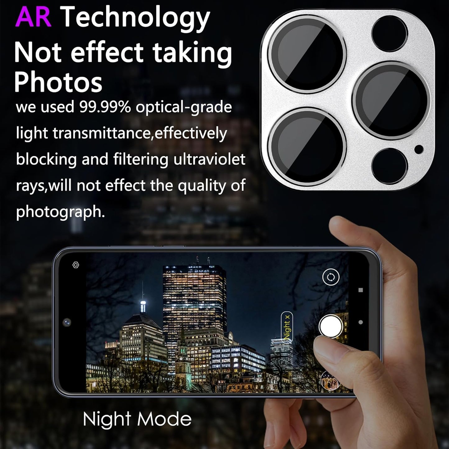 2 Pack Camera Lens Protector for iPhone 13 Pro/iPhone 13 Pro Max,[Not Easy to Breakn ] AR Tempered Glass Strong Adsorption Metal Camera Cover Screen-Silvery