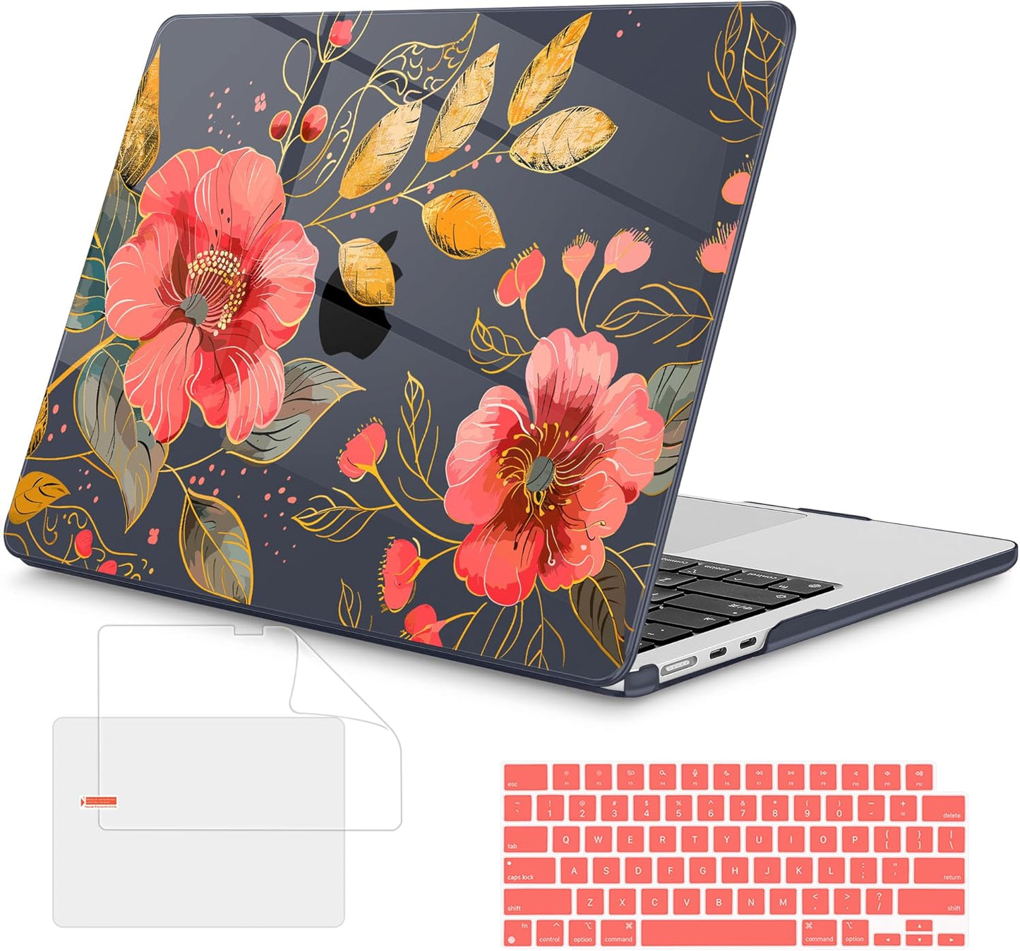 Mektron Compatible with M4 MacBook Air 15 inch Case 2025 A3241 2024 2023 M3 A3114 A2941 M2 Liquid Retina Display Touch ID, Plastic Hard Case & Keyboard Skin & Screen Protector - Floral C339
