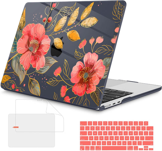 Mektron Compatible with M4 MacBook Air 15 inch Case 2025 A3241 2024 2023 M3 A3114 A2941 M2 Liquid Retina Display Touch ID, Plastic Hard Case & Keyboard Skin & Screen Protector - Floral C339
