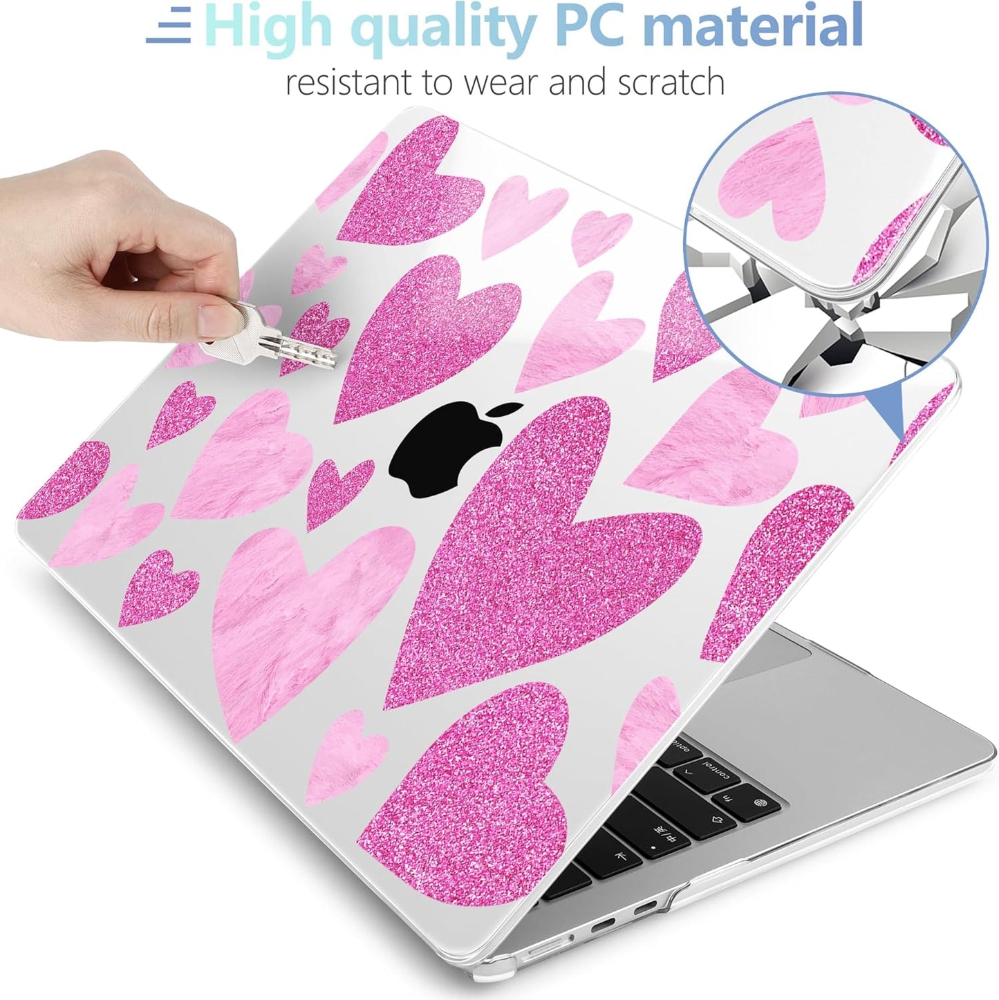 MEEgoodo for M4/M3/M2 MacBook Air 15.3 inch Case 2025 2024 2023, Case Fit Model (A3241/A3114/A2941) for MacBook Air 15 inch, Laptop Hard Shell with Keyboard Cover, Glitter Hearts