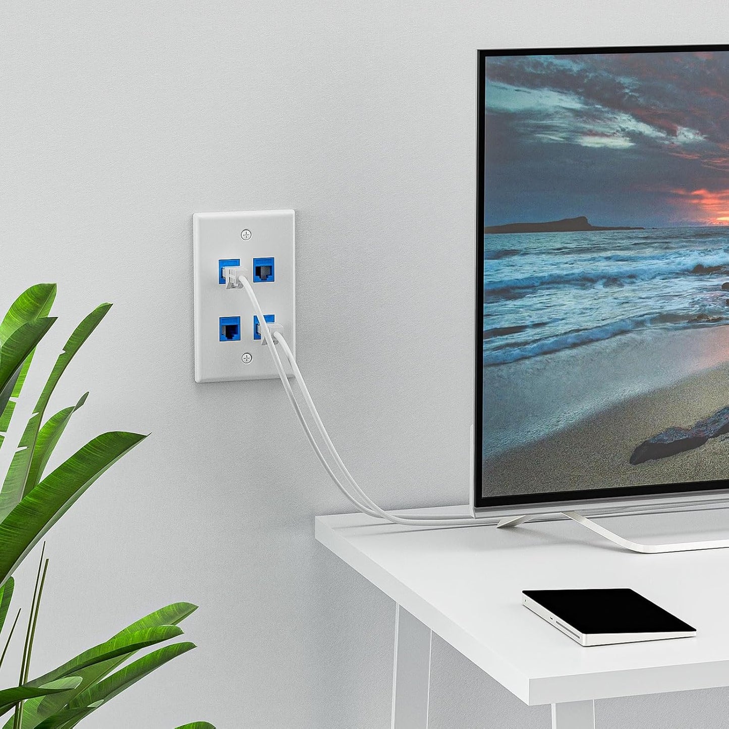 FGB 4-Port Keystone Wall Plate 20-Pack, Low-Profile Single Gang Wall Plates for RJ45, HDMI, and Coax Keystone Inserts, White